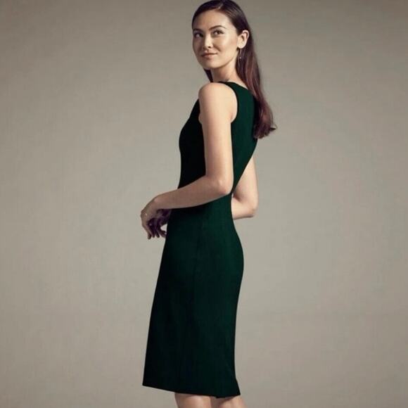 MM Lafleur Lydia Twist Strap Classic Career Sheath Dress in Forest Green Size 14 - Picture 2 of 9